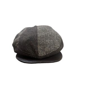 Benelli Made in Italy tweed flat cap wool leather brim size MEDIUM Peaky Blinder